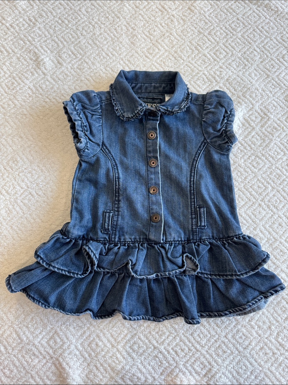 Vintage Guess Girls Denim Ruffle Dress - Blue Sz 18M